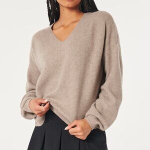 Hollister Easy Cozy V-Neck Sweater - Size S, Light Brown